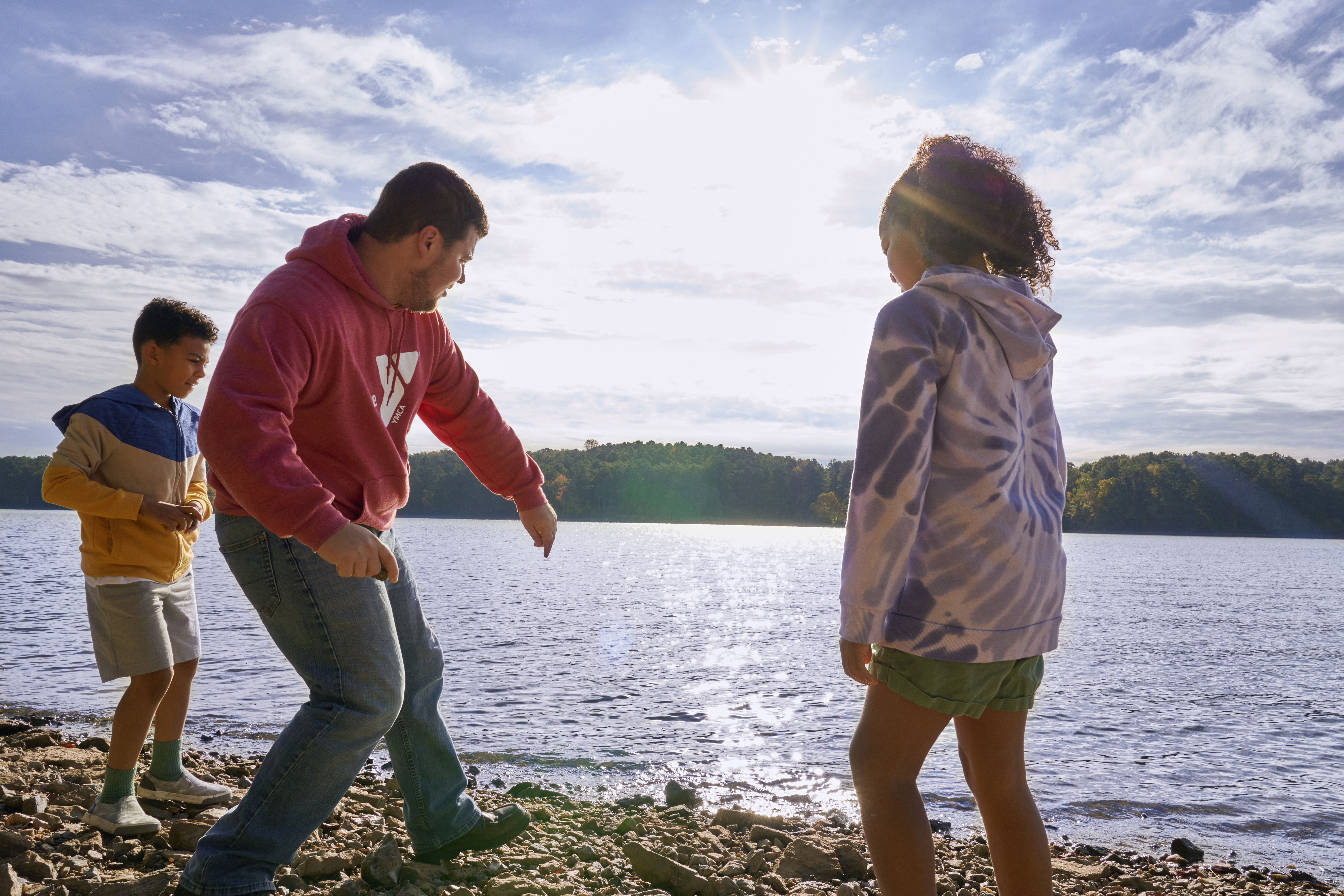 Skipping rocks on lake 